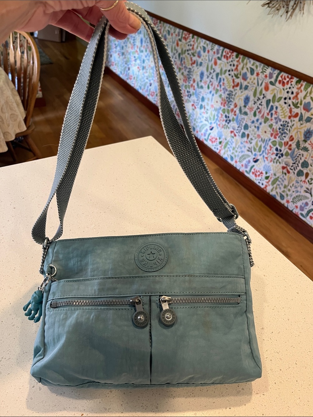 Kipling Teal Shoulder Crossbody Bag with Adjustable Web Strap